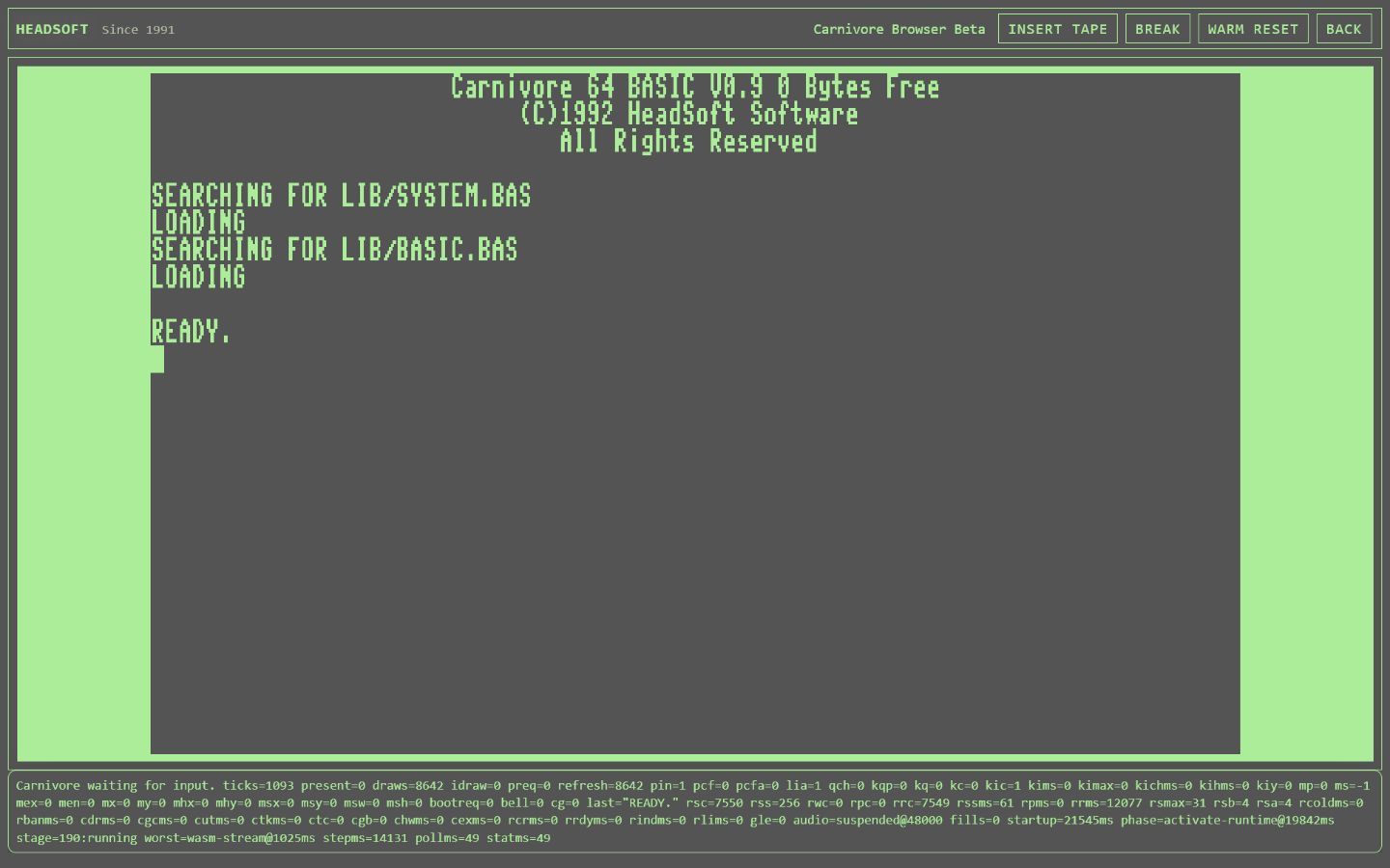 Carnivore BASIC running in the public browser beta.